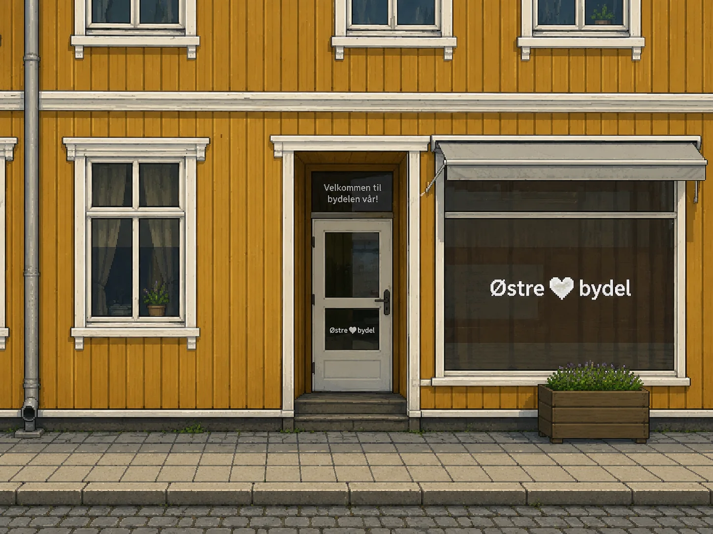 Bydelskontoret illustrert i pikselstil