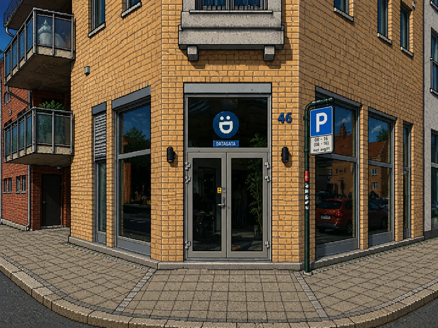 Sandbox i Sarpsborg illustrert i pikselstil