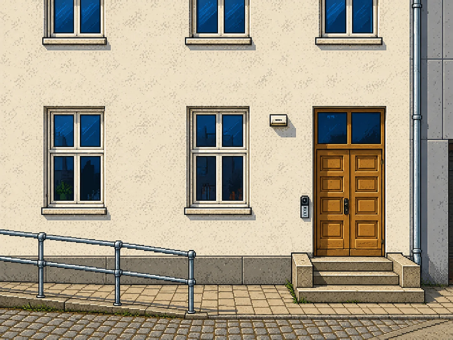 Datagata i Sarpsborg illustrert i pikselstil